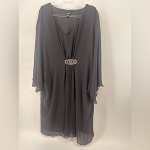 Karina Black Knee-Length Chiffon Dress 16W V-neck Embellished Sheer Whimsigoth